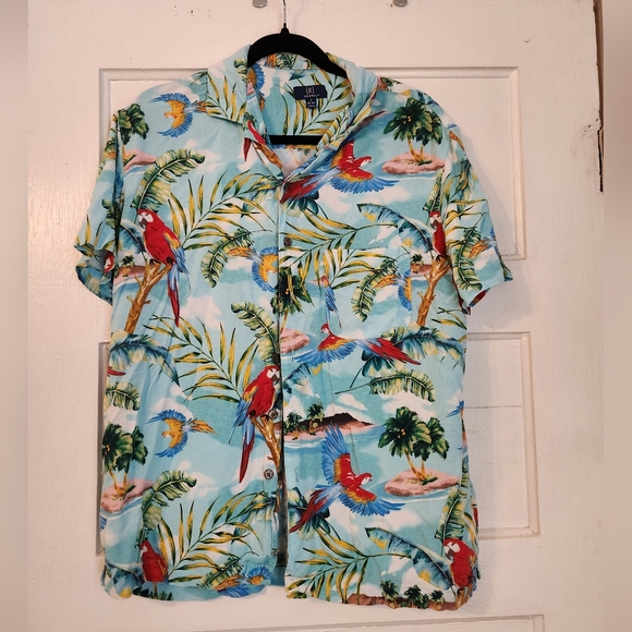 George Tropical Print Men's Shirt Sz Med. Parrot, Resortwear Colorful, Bird, EUC - Picture 1 of 4